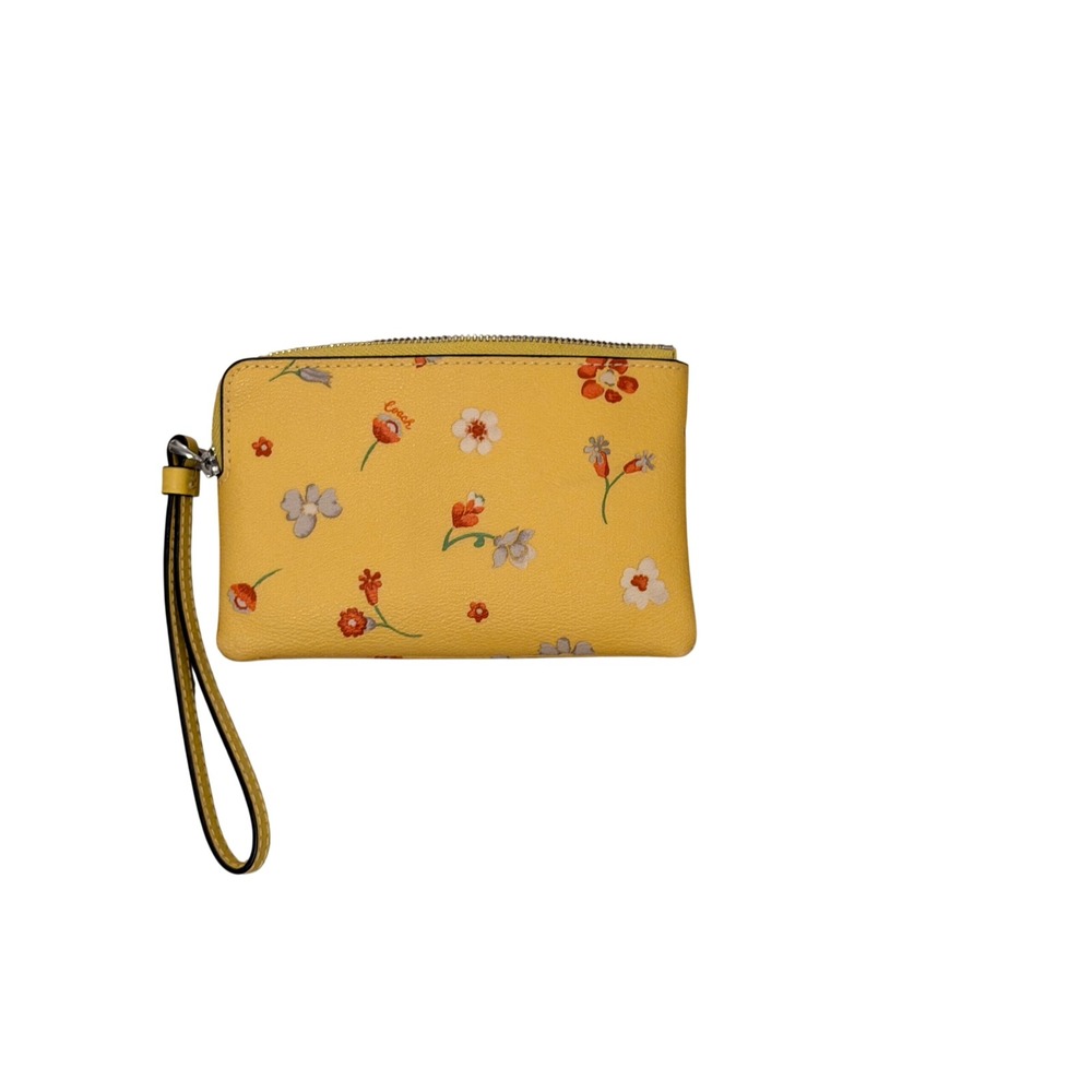 Coach Corner Zip Wristlet Yellow Floral Wildflower Leather Clutch Bag 27270 - Picture 3 of 3